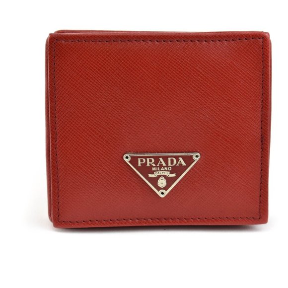 PRADA: Red, Saffiano Leather & Logo Coin Pouch/Organizer (pr) - Picture 1 of 10